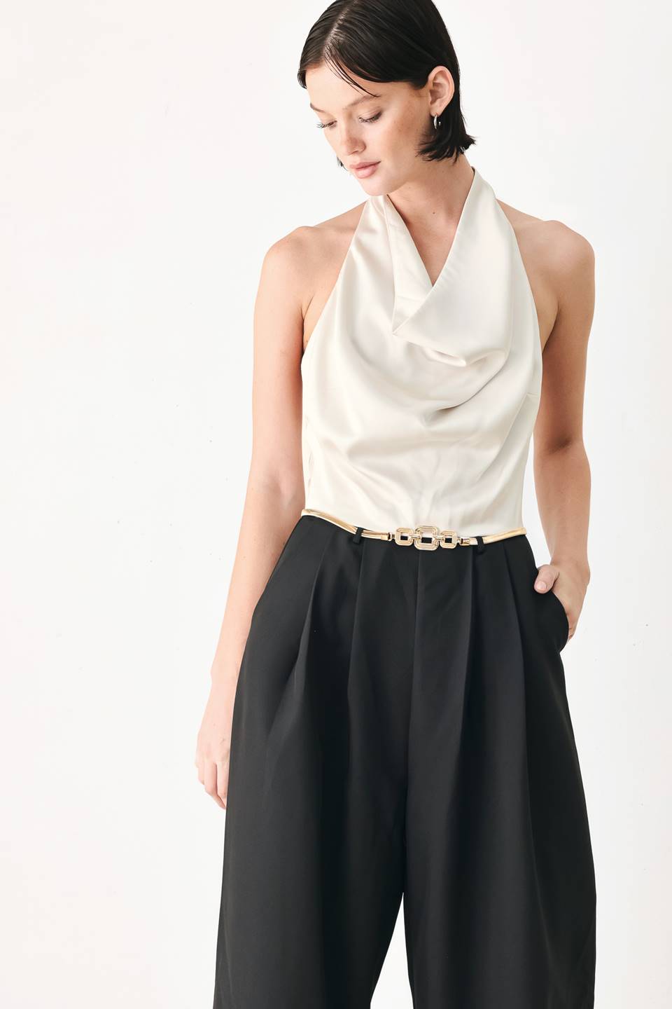 BLACK & CREAM POISE WOVEN JUMPSUIT