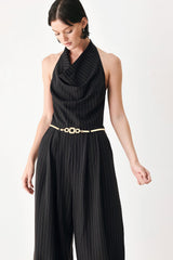 MIDNIGHT POISE BLACK HALTER BELTED WIDE-LEG JUMPSUIT - Flying Tomato - Flyclothing LLC