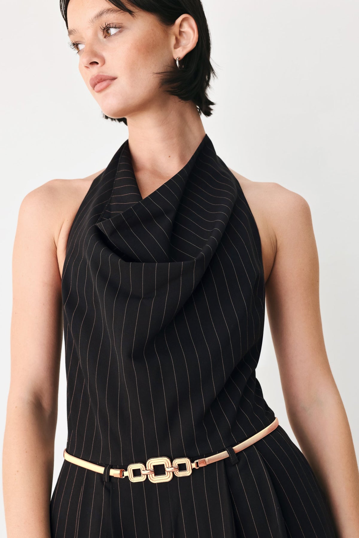 MIDNIGHT POISE BLACK HALTER BELTED WIDE-LEG JUMPSUIT - Flying Tomato - Flyclothing LLC