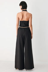 MIDNIGHT POISE BLACK HALTER BELTED WIDE-LEG JUMPSUIT - Flying Tomato - Flyclothing LLC