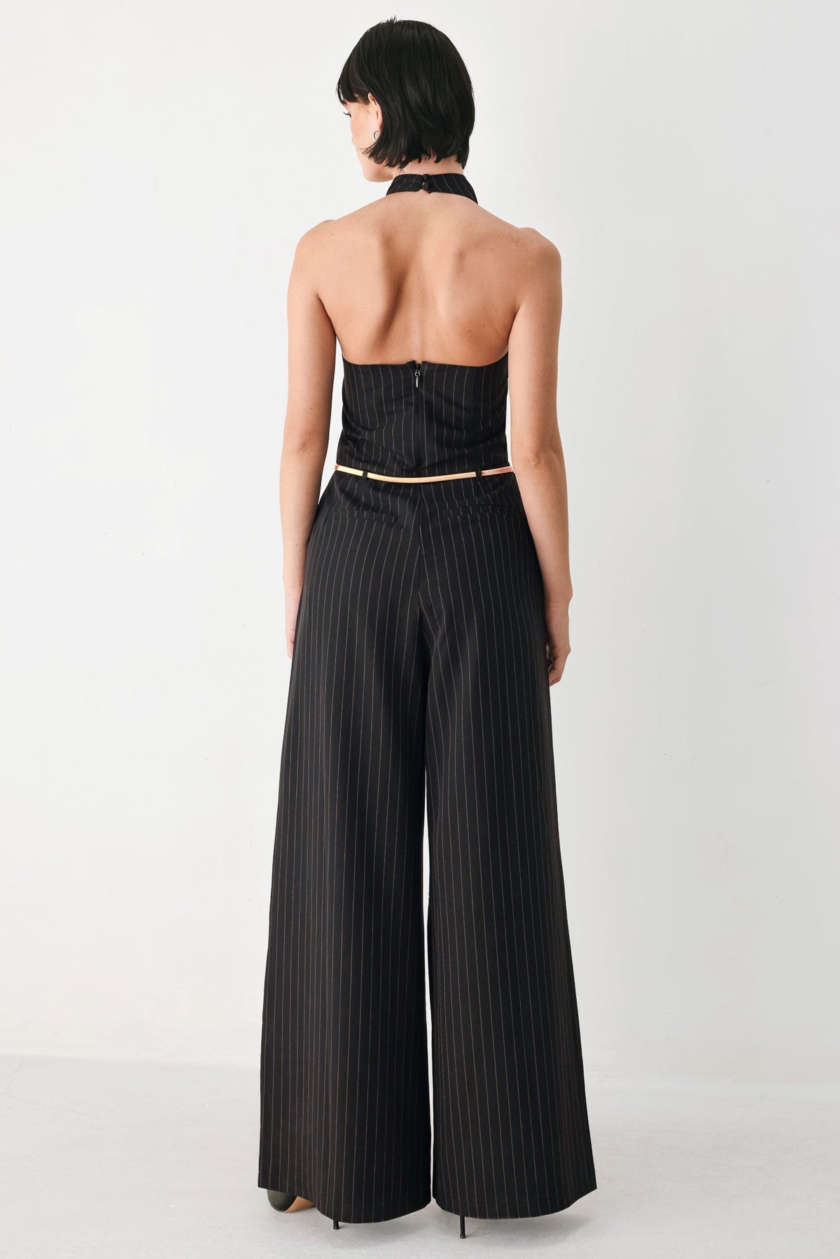 MIDNIGHT POISE BLACK HALTER BELTED WIDE-LEG JUMPSUIT - Flying Tomato - Flyclothing LLC