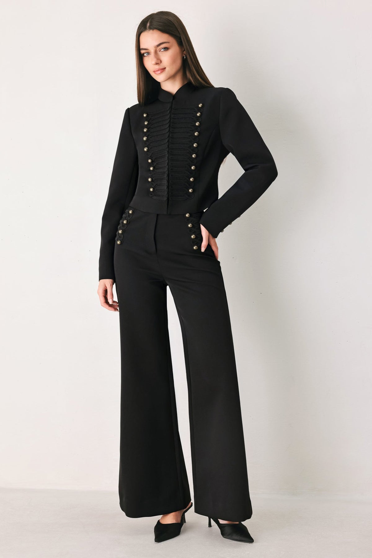 COMMAND NOIR BLACK MILITARY WIDE-LEG PANTS - Flying Tomato - Flyclothing LLC