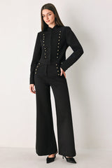COMMAND NOIR BLACK MILITARY WIDE-LEG PANTS - Flying Tomato - Flyclothing LLC