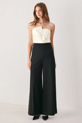 TUXEDO HOUR BLACK/CREAM STRAPLESS WIDE-LEG JUMPSUIT - Flying Tomato - Flyclothing LLC