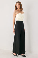 TUXEDO HOUR BLACK/CREAM STRAPLESS WIDE-LEG JUMPSUIT - Flying Tomato - Flyclothing LLC