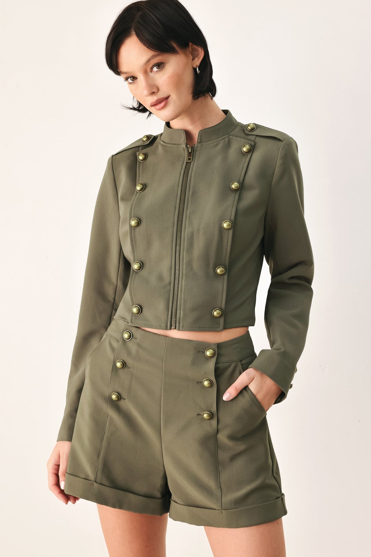 OLIVE COMMAND CUFFED TAILORED SHORTS - Flying Tomato - Flyclothing LLC