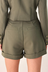 OLIVE COMMAND CUFFED TAILORED SHORTS - Flying Tomato - Flyclothing LLC