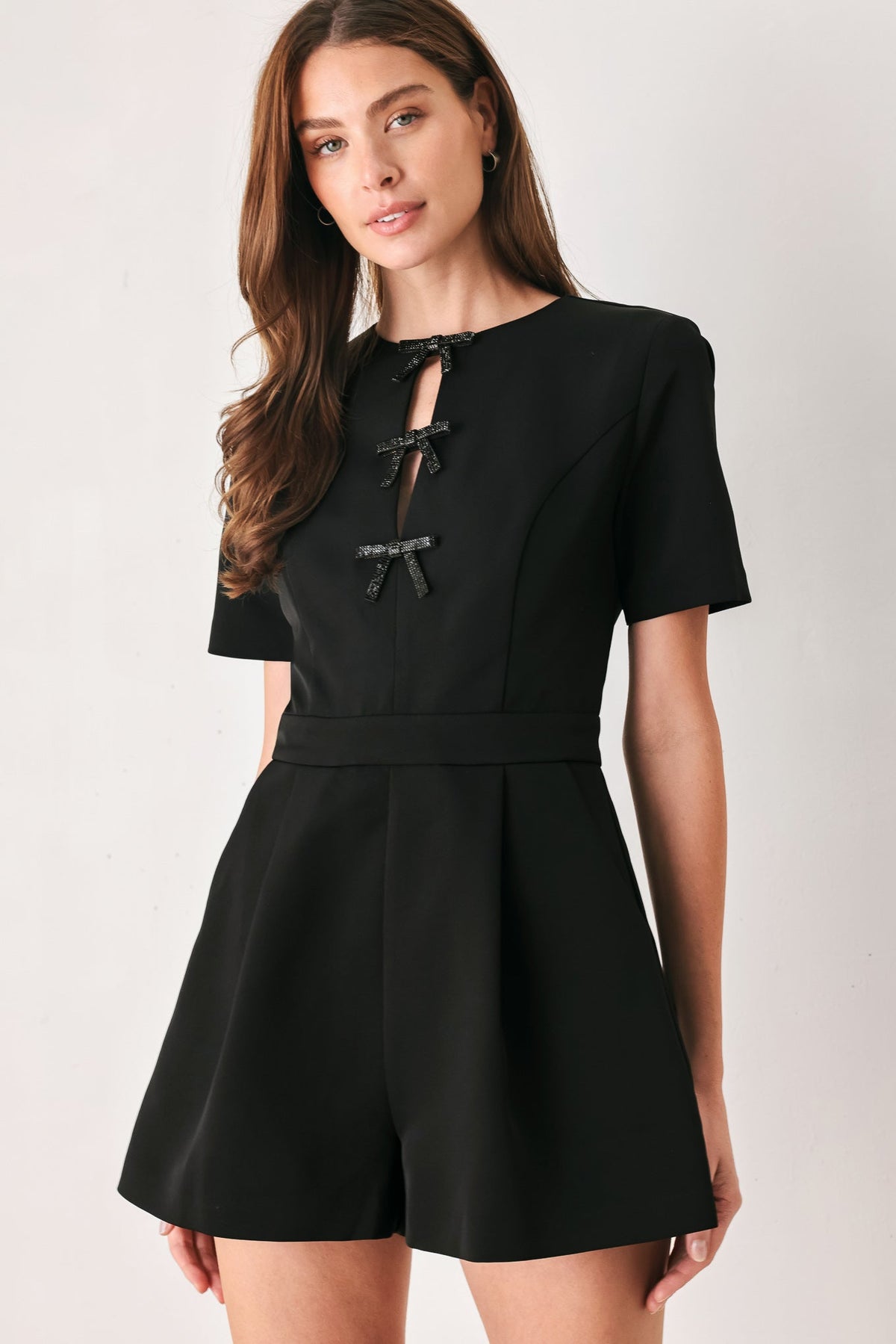 BOW AFTER DARK BLACK KEYHOLE ROMPER - Flying Tomato - Flyclothing LLC