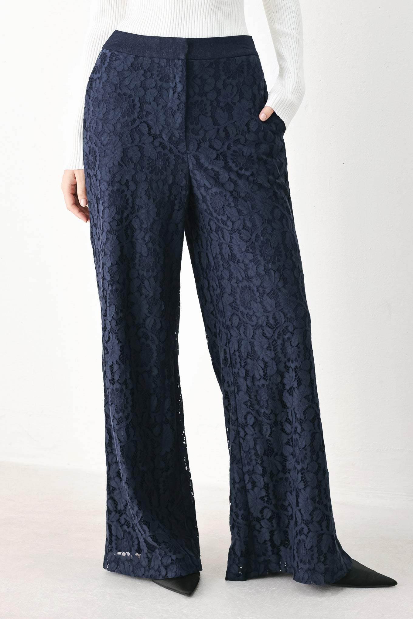 MIDNIGHT PETAL FLOW WOVEN LACE PANTS - Flying Tomato - Flyclothing LLC