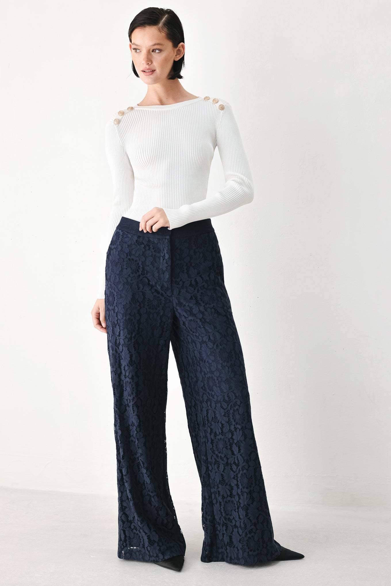MIDNIGHT PETAL FLOW WOVEN LACE PANTS - Flying Tomato - Flyclothing LLC