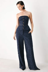 MIDNIGHT PETAL FLOW WOVEN LACE PANTS - Flying Tomato - Flyclothing LLC