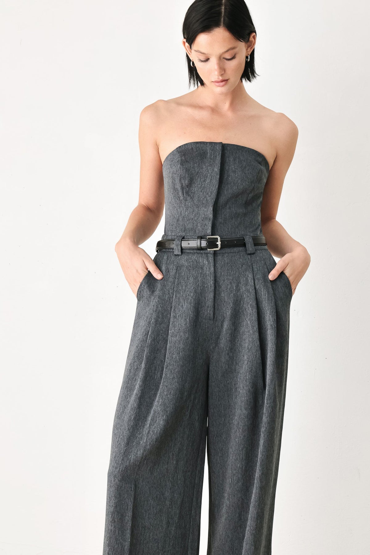 POWER HOUR STRAPLESS BELTED JUMPSUIT - Flying Tomato - Flyclothing LLC