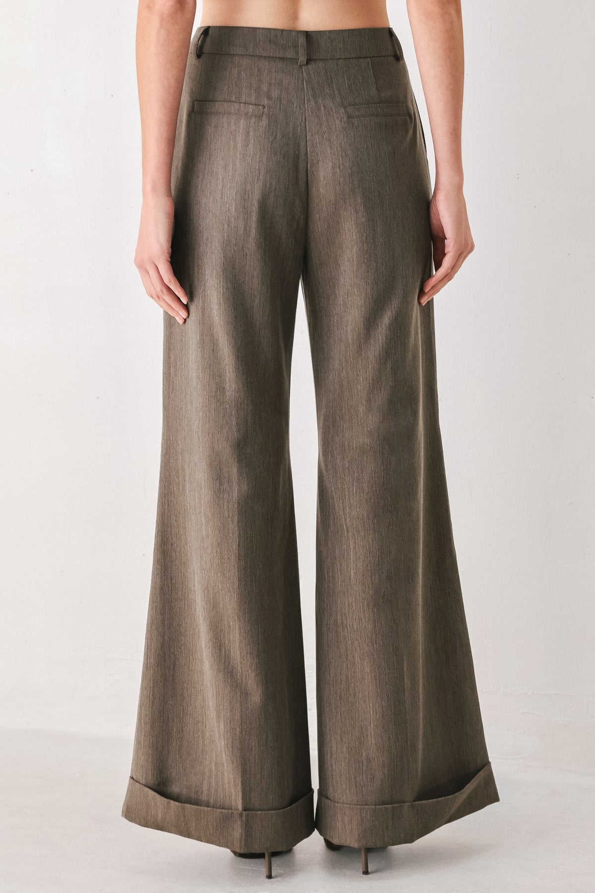 TAILORED TEMPO BROWN CUFFED FLARE PANTS - Flying Tomato - Flyclothing LLC