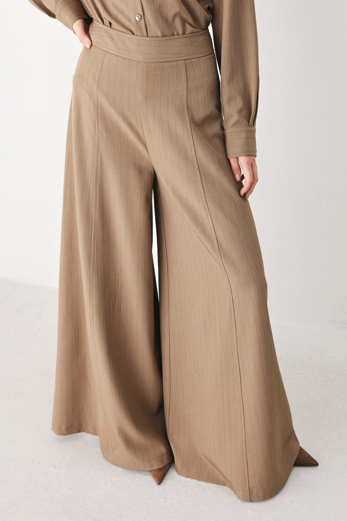 MOCHA MOMENT PINSTRIPE WIDE LEG PANTS - Flying Tomato - Flyclothing LLC