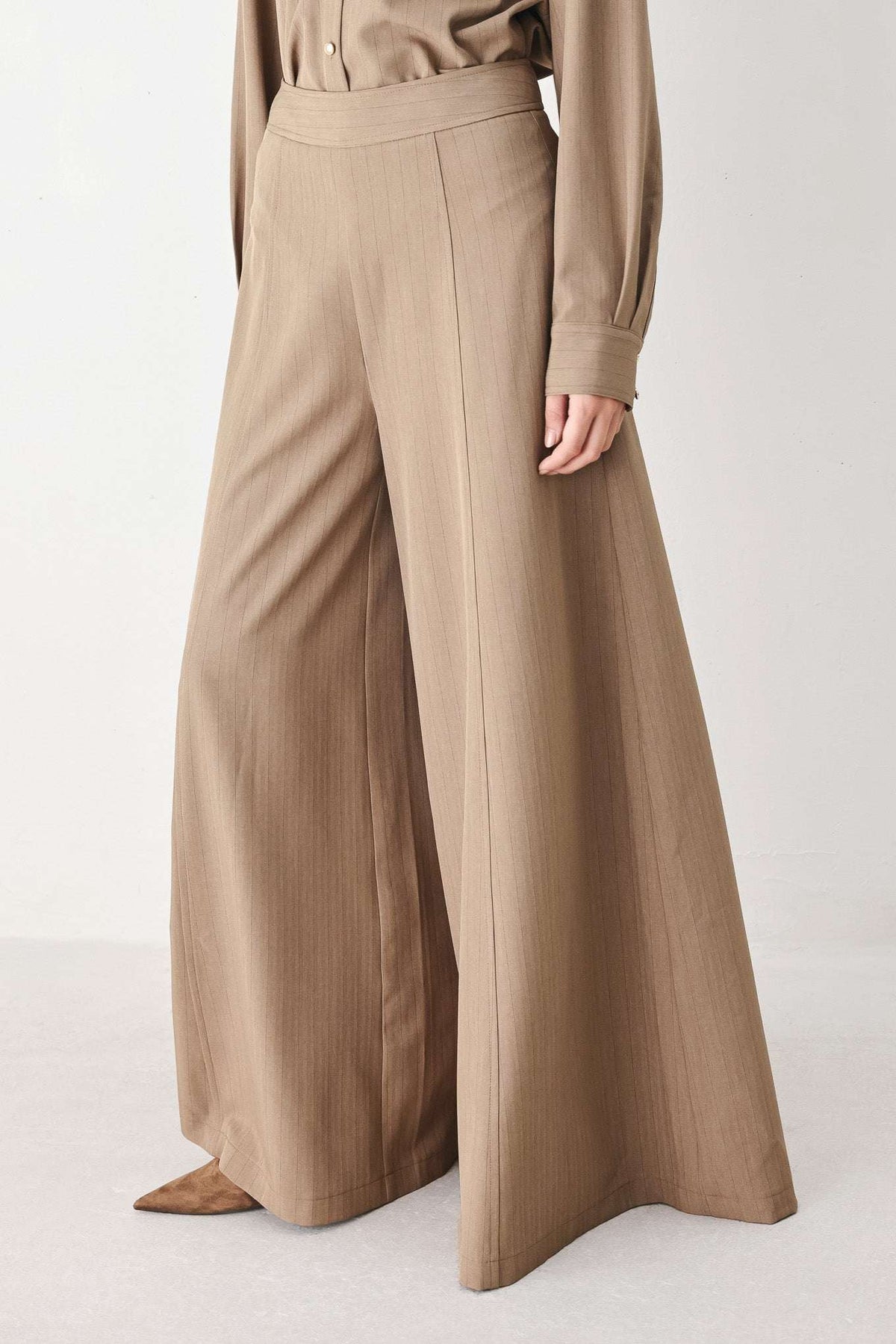 MOCHA MOMENT PINSTRIPE WIDE LEG PANTS - Flying Tomato - Flyclothing LLC
