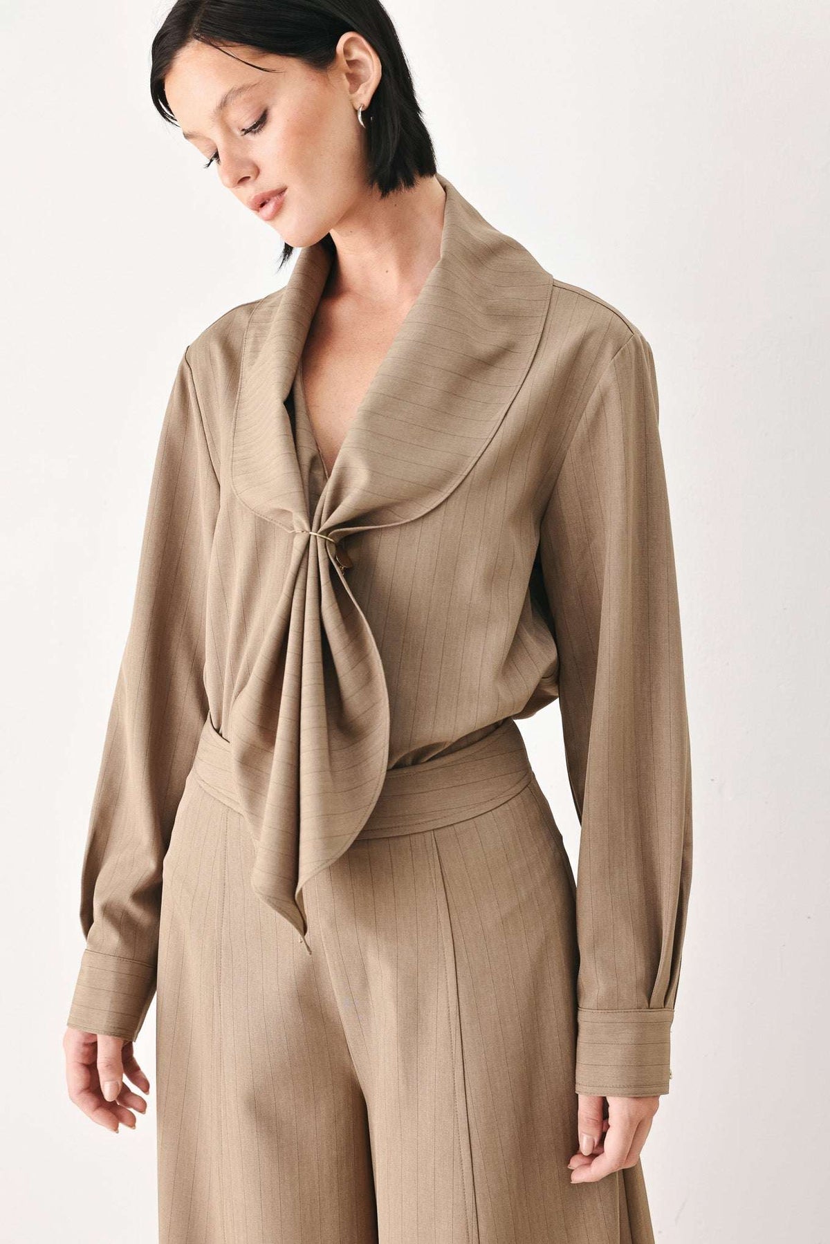 MOCHA MOMENT PINSTRIPE WIDE LEG PANTS - Flying Tomato - Flyclothing LLC