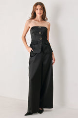 MODERN NOIR BLACK/BURGUNDY WIDE-LEG PANTS - Flying Tomato - Flyclothing LLC