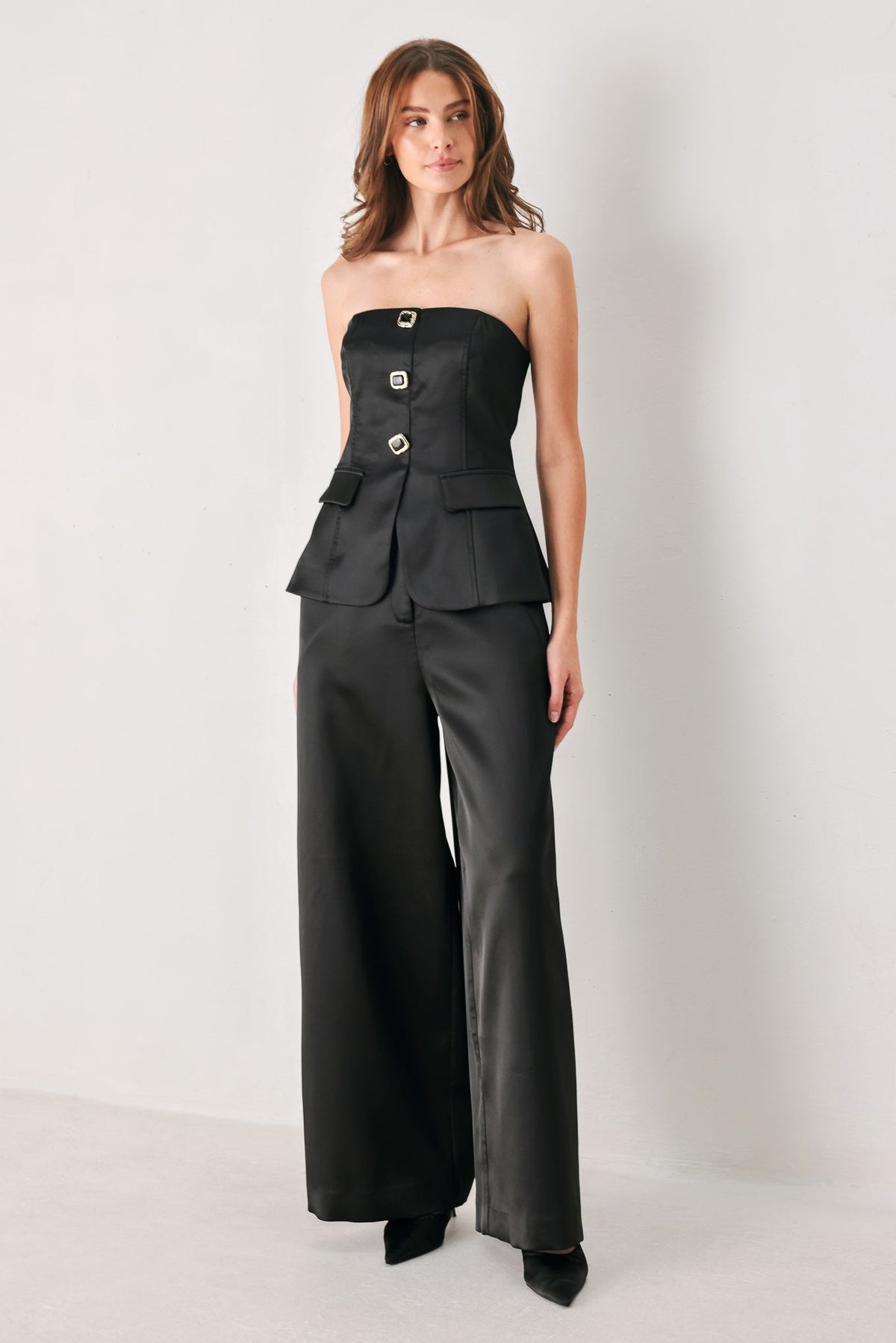MODERN NOIR BLACK/BURGUNDY WIDE-LEG PANTS - Flying Tomato - Flyclothing LLC