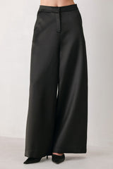 MODERN NOIR BLACK/BURGUNDY WIDE-LEG PANTS - Flying Tomato - Flyclothing LLC
