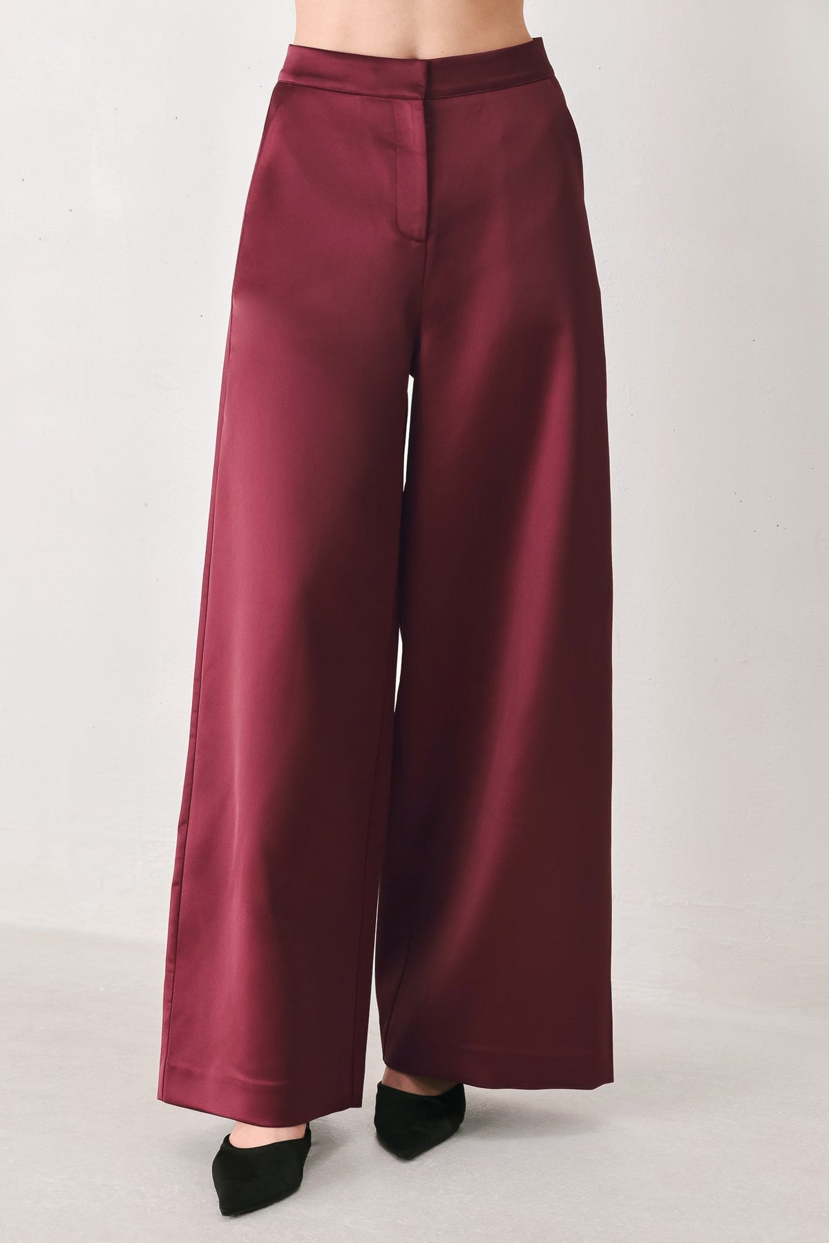 MODERN NOIR BLACK/BURGUNDY WIDE-LEG PANTS - Flying Tomato - Flyclothing LLC