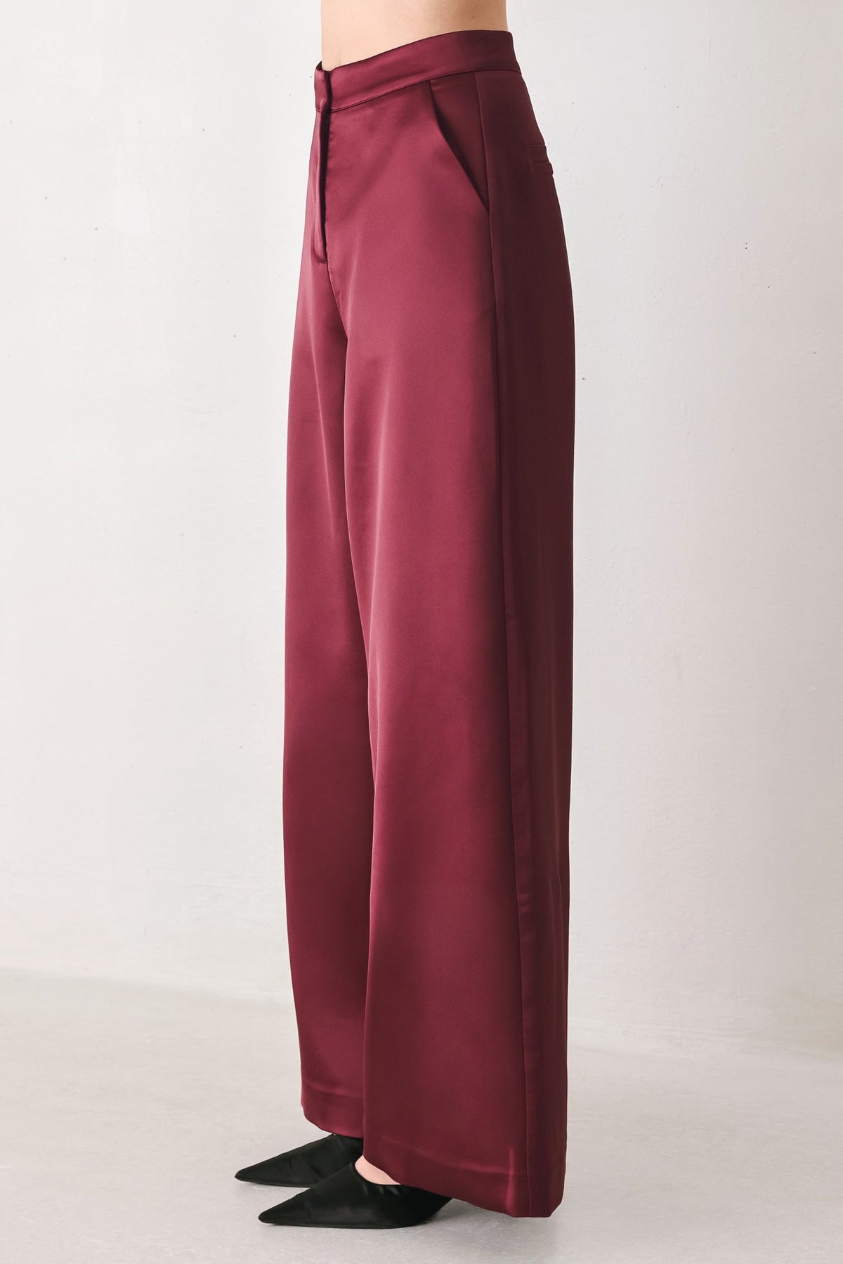 MODERN NOIR BLACK/BURGUNDY WIDE-LEG PANTS - Flying Tomato - Flyclothing LLC
