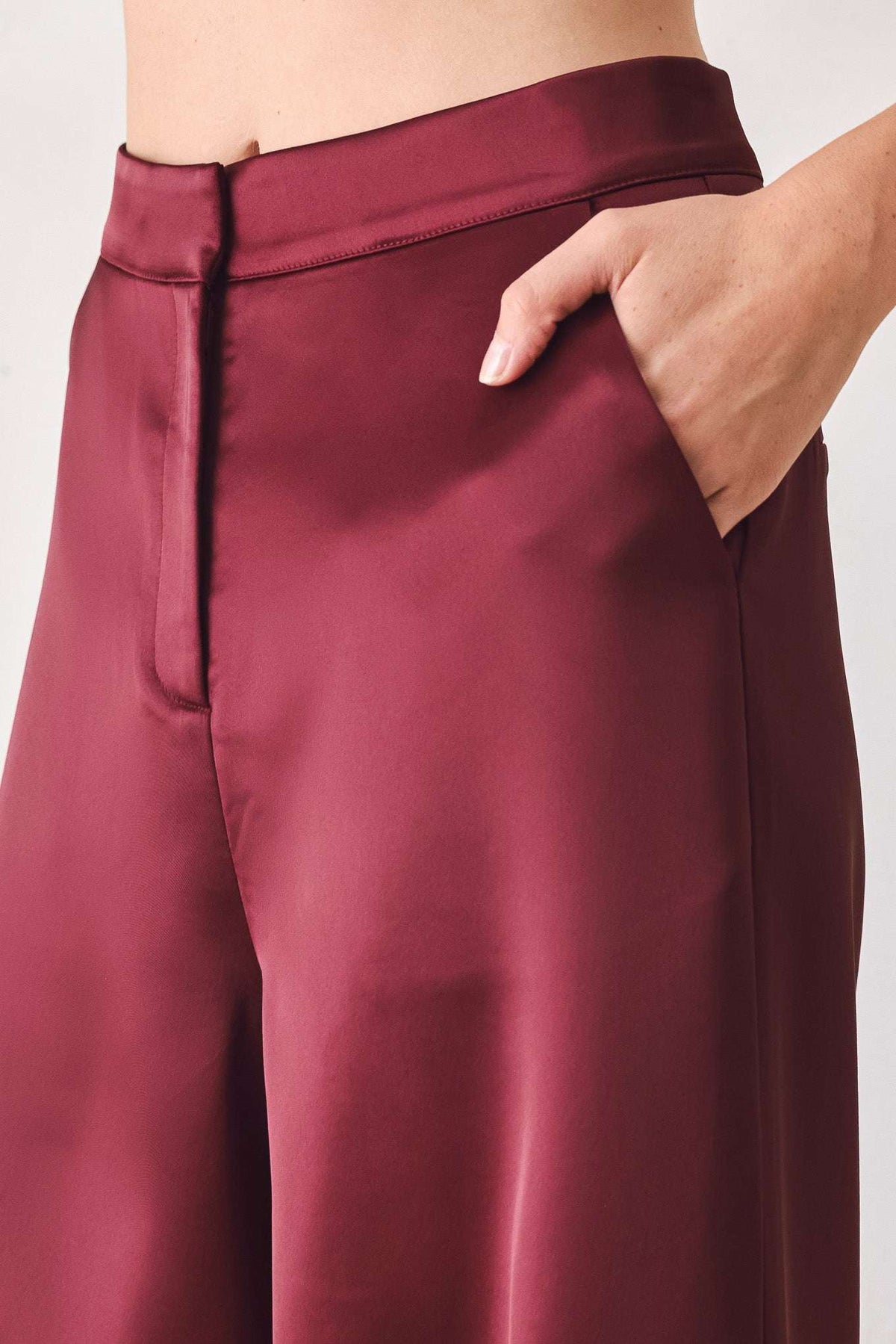 MODERN NOIR BLACK/BURGUNDY WIDE-LEG PANTS - Flying Tomato - Flyclothing LLC