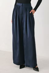 NAVY KNOT NAVY PLEATED WIDE-LEG PANTS - Flying Tomato - Flyclothing LLC
