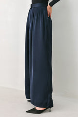 NAVY KNOT NAVY PLEATED WIDE-LEG PANTS - Flying Tomato - Flyclothing LLC