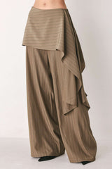 STRIPED DRAMA BROWN & BLACK SCARF-OVERLAY PANTS - Flying Tomato - Flyclothing LLC