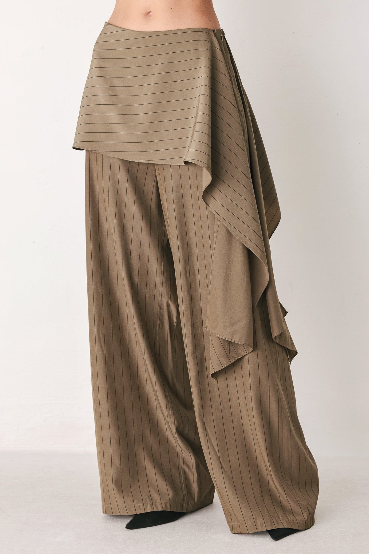 STRIPED DRAMA BROWN & BLACK SCARF-OVERLAY PANTS - Flying Tomato - Flyclothing LLC