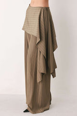 STRIPED DRAMA BROWN & BLACK SCARF-OVERLAY PANTS - Flying Tomato - Flyclothing LLC