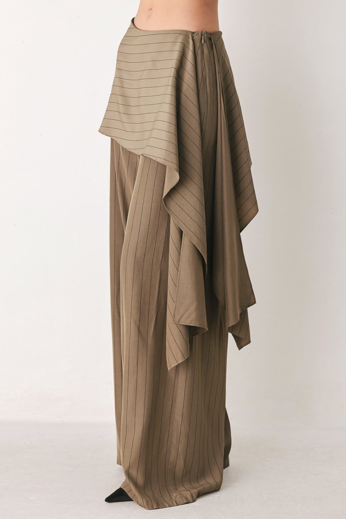 STRIPED DRAMA BROWN & BLACK SCARF-OVERLAY PANTS - Flying Tomato - Flyclothing LLC