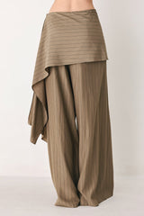 STRIPED DRAMA BROWN & BLACK SCARF-OVERLAY PANTS - Flying Tomato - Flyclothing LLC