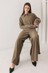 STRIPED DRAMA BROWN & BLACK SCARF-OVERLAY PANTS - Flying Tomato - Flyclothing LLC