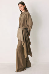 STRIPED DRAMA BROWN & BLACK SCARF-OVERLAY PANTS - Flying Tomato - Flyclothing LLC