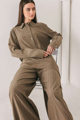 STRIPED DRAMA BROWN & BLACK SCARF-OVERLAY PANTS - Flying Tomato - Flyclothing LLC