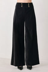 VELVET COMMAND BLACK BUTTON-WAIST WIDE-LEG PANTS - Flying Tomato - Flyclothing LLC