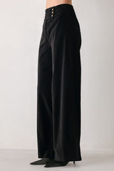 VELVET COMMAND BLACK BUTTON-WAIST WIDE-LEG PANTS - Flying Tomato - Flyclothing LLC