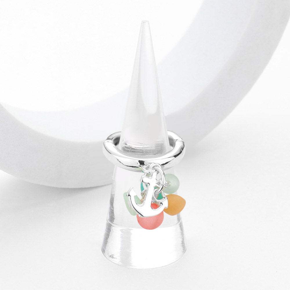 Sea Glass Metal Anchor Dangle Stretch Ring - Madeline Love - Flyclothing LLC