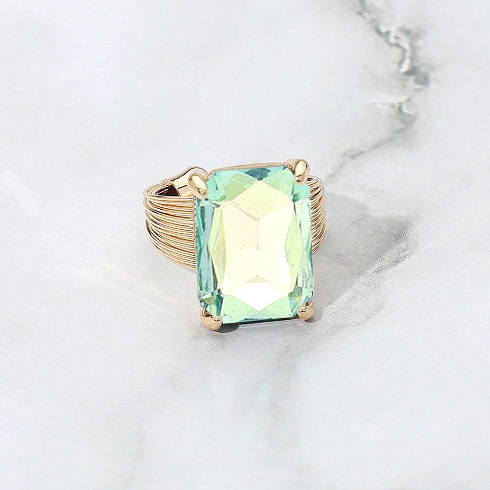 Emerald Cut Stone Adjustable Ring - Madeline Love - Flyclothing LLC