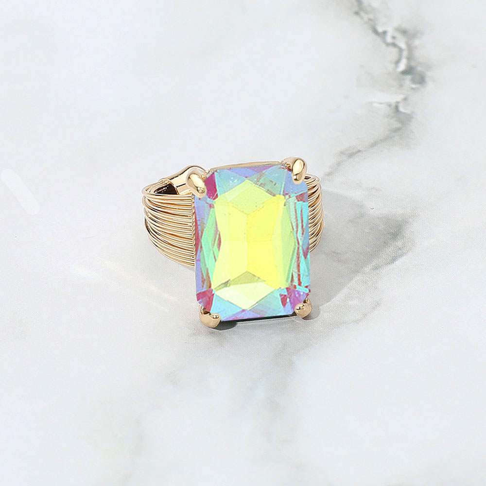 Emerald Cut Stone Adjustable Ring - Madeline Love - Flyclothing LLC