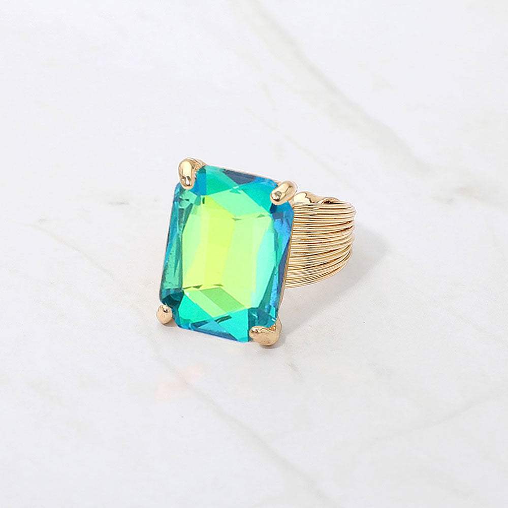 Emerald Cut Stone Adjustable Ring - Madeline Love - Flyclothing LLC