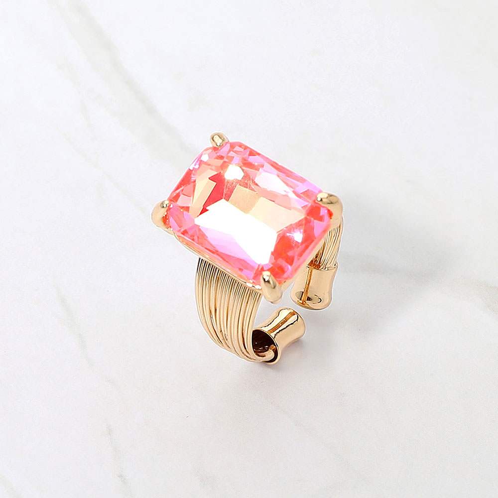 Emerald Cut Stone Adjustable Ring - Madeline Love - Flyclothing LLC