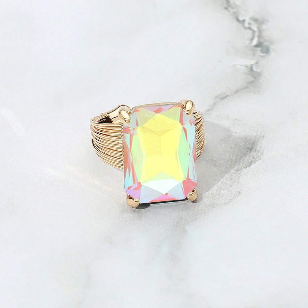 Emerald Cut Stone Adjustable Ring - Madeline Love - Flyclothing LLC