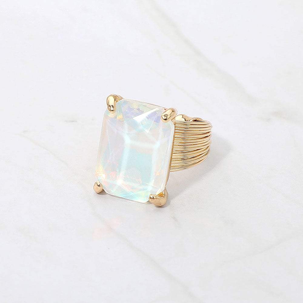 Emerald Cut Stone Adjustable Ring - Madeline Love - Flyclothing LLC