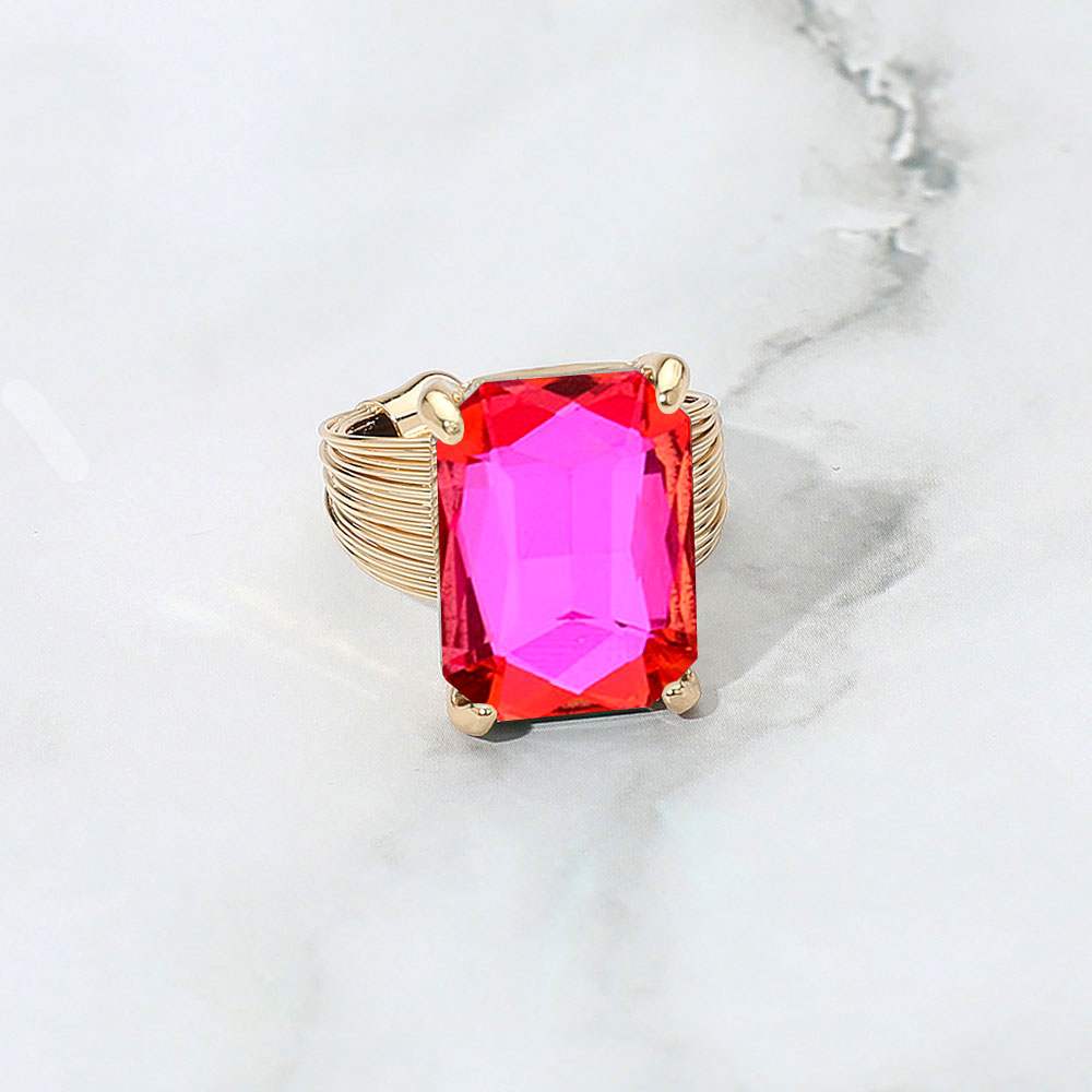 Emerald Cut Stone Adjustable Ring - Madeline Love - Flyclothing LLC