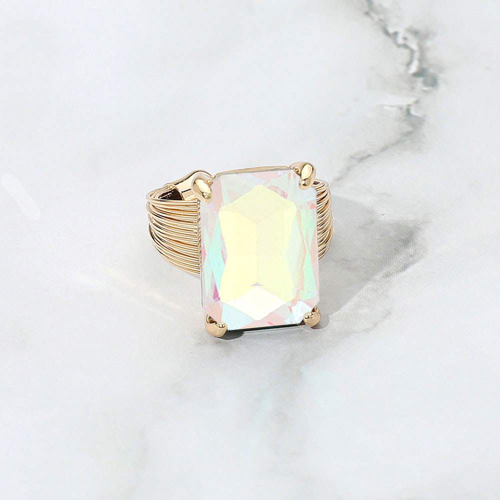 Emerald Cut Stone Adjustable Ring - Madeline Love - Flyclothing LLC