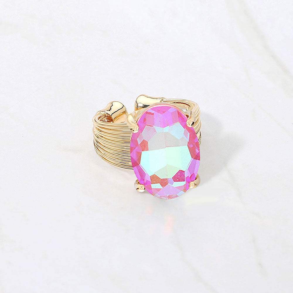 Oval Cut Stone Adjustable Ring - Madeline Love - Flyclothing LLC
