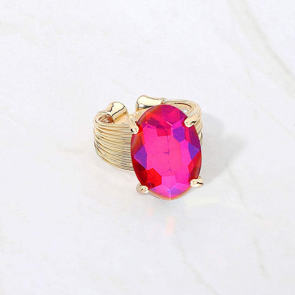 Oval Cut Stone Adjustable Ring - Madeline Love - Flyclothing LLC