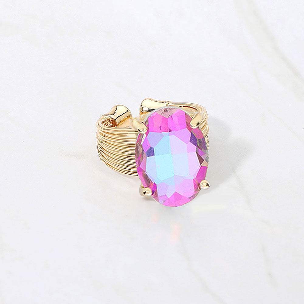 Oval Cut Stone Adjustable Ring - Madeline Love - Flyclothing LLC